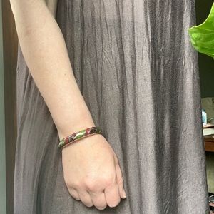 Pretty Red and Green Terrazzo Clamper Bangle Bracelet